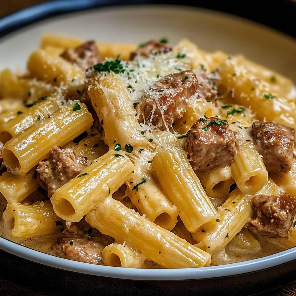 Cremiges Parmesan Rindfleisch mit Rigatoni