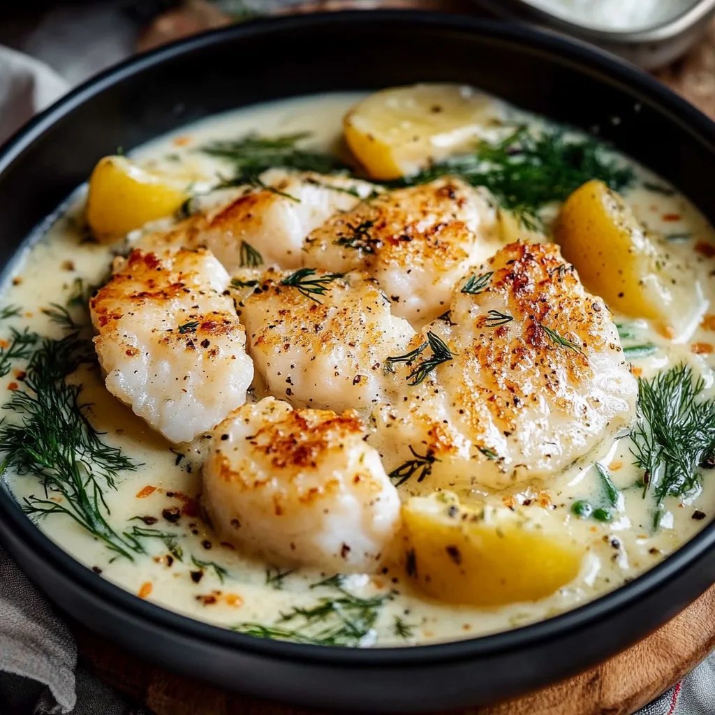 Kabeljau in Dill-Sahnesauce