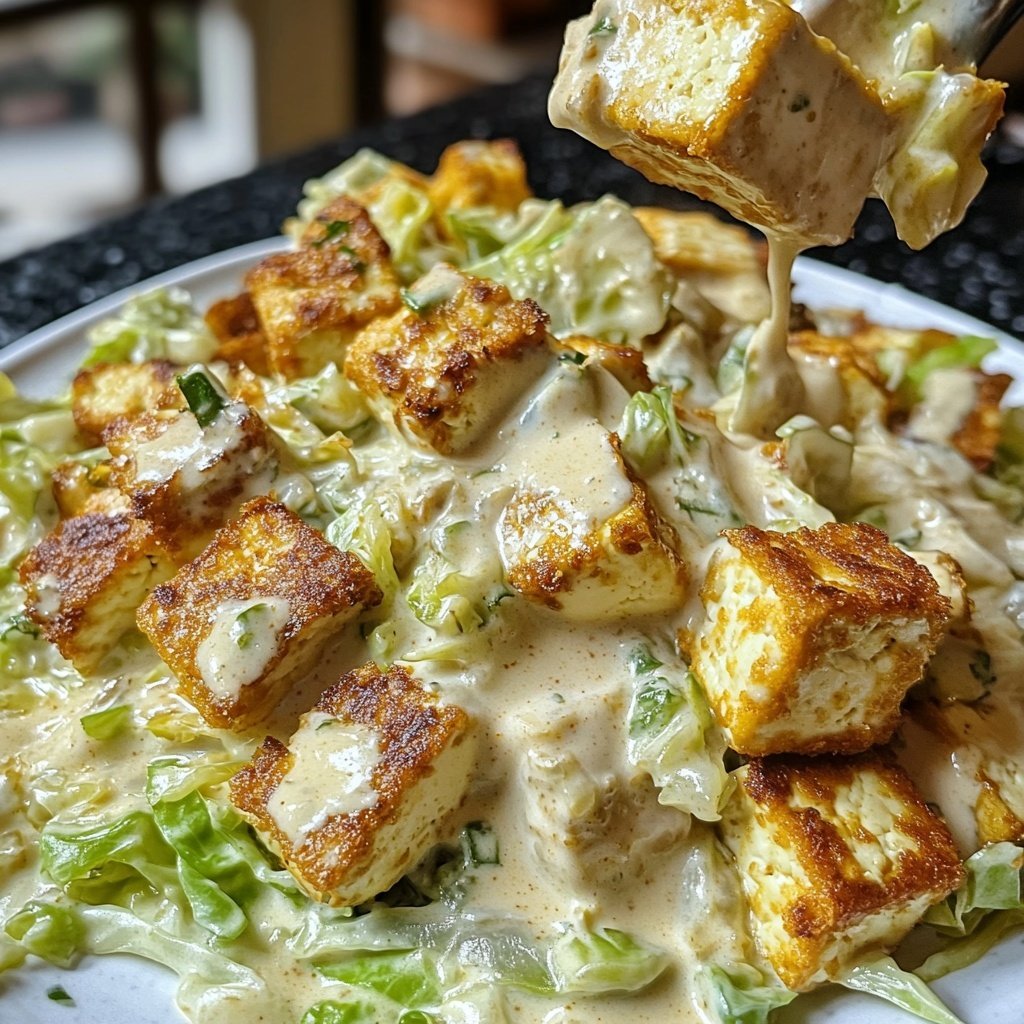 Veganer Sahne-Wirsing mit würzigem Tofu